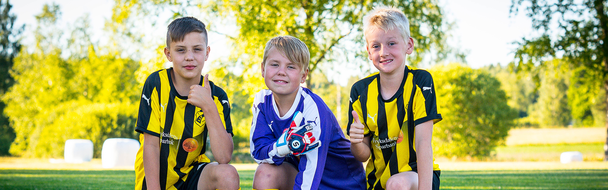 Fotbollsspelare från Lysviks IF med gräsklippare och bollar